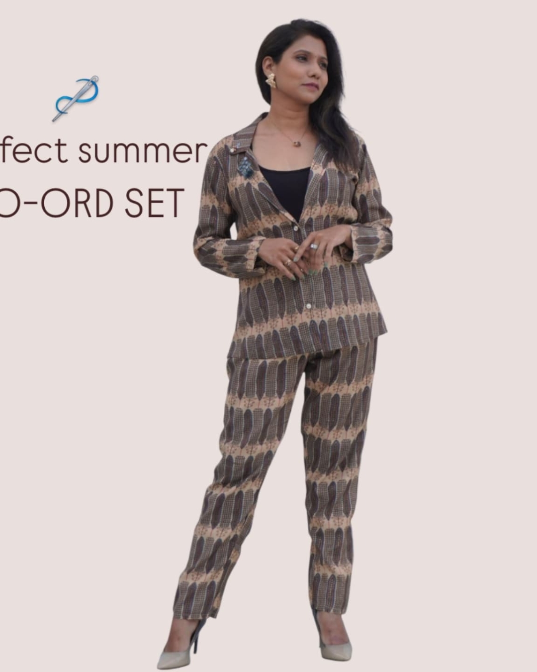 Silk cotton printed co-ord blazer wear (Large )