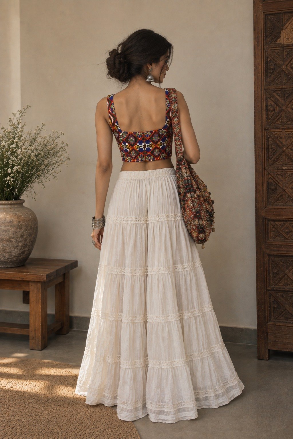Kutchi Embroidered Corset Blouse with Mirror Work and Cowrie Shell Tassels. - Image 2